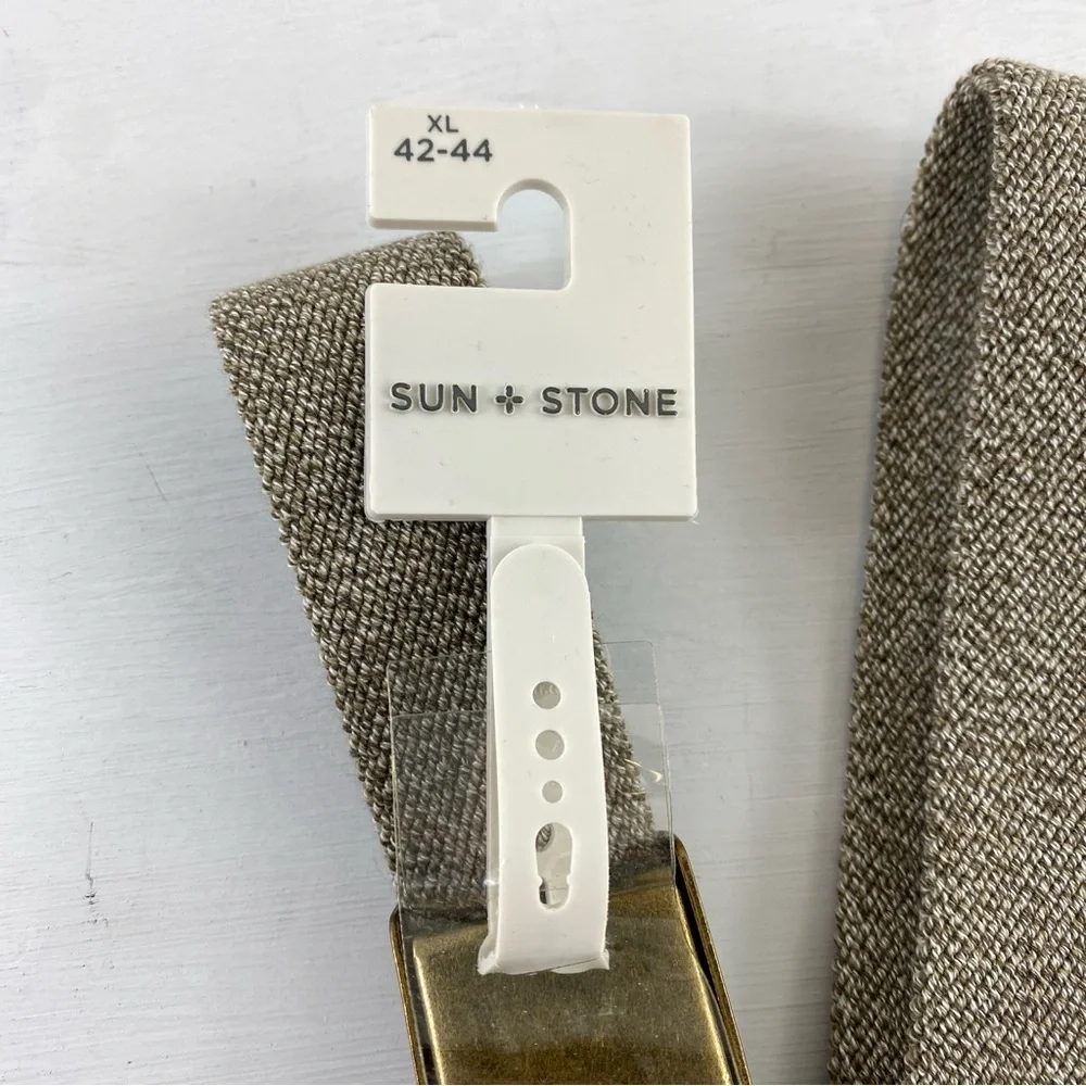 Sun + Stone Men’s Heathered Tan Stretchy Textured Belt with Metallic Buckle XL‎